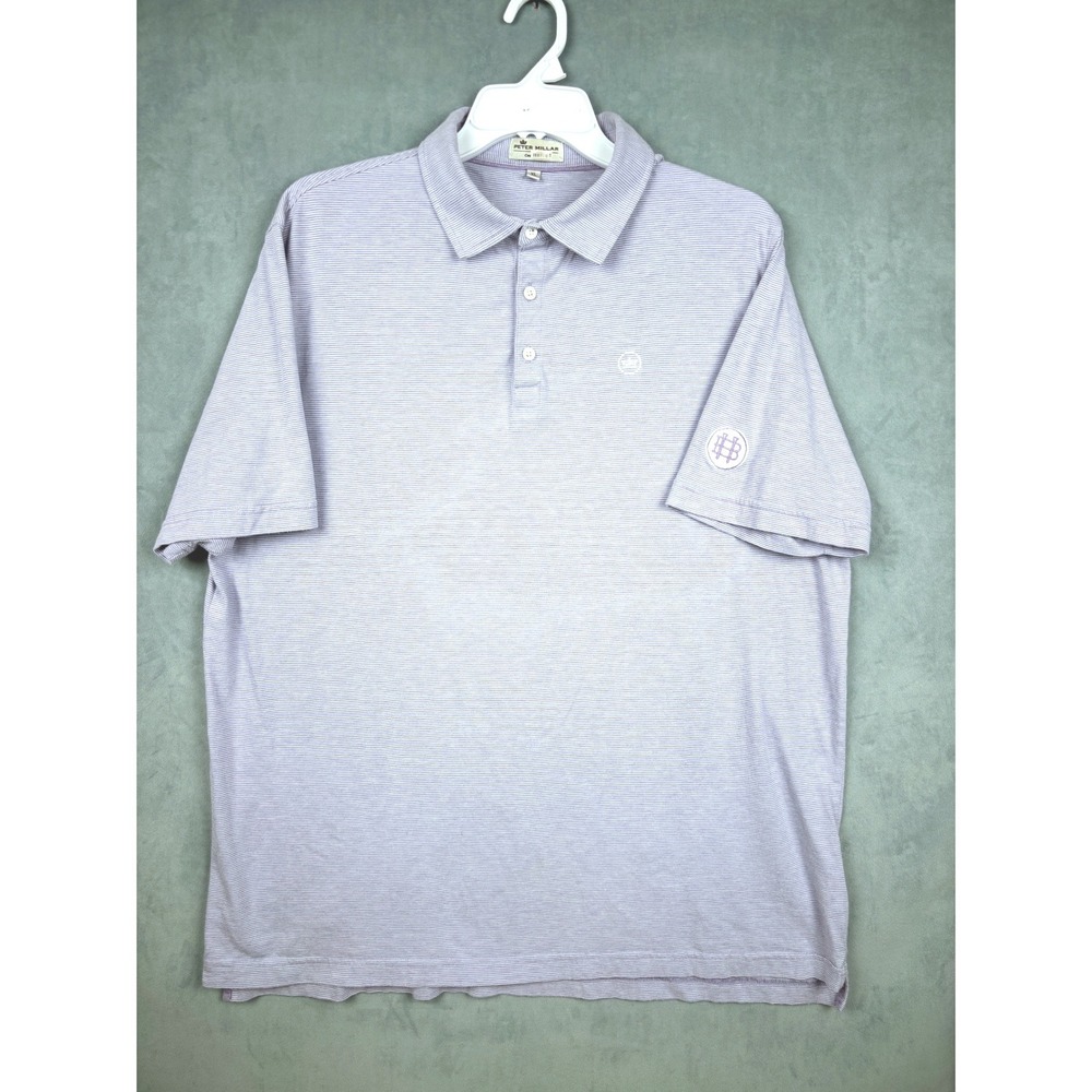 Peter Millar Crown Sport Mens XL Purple Striped Short Sleeve Golf Polo Shirt